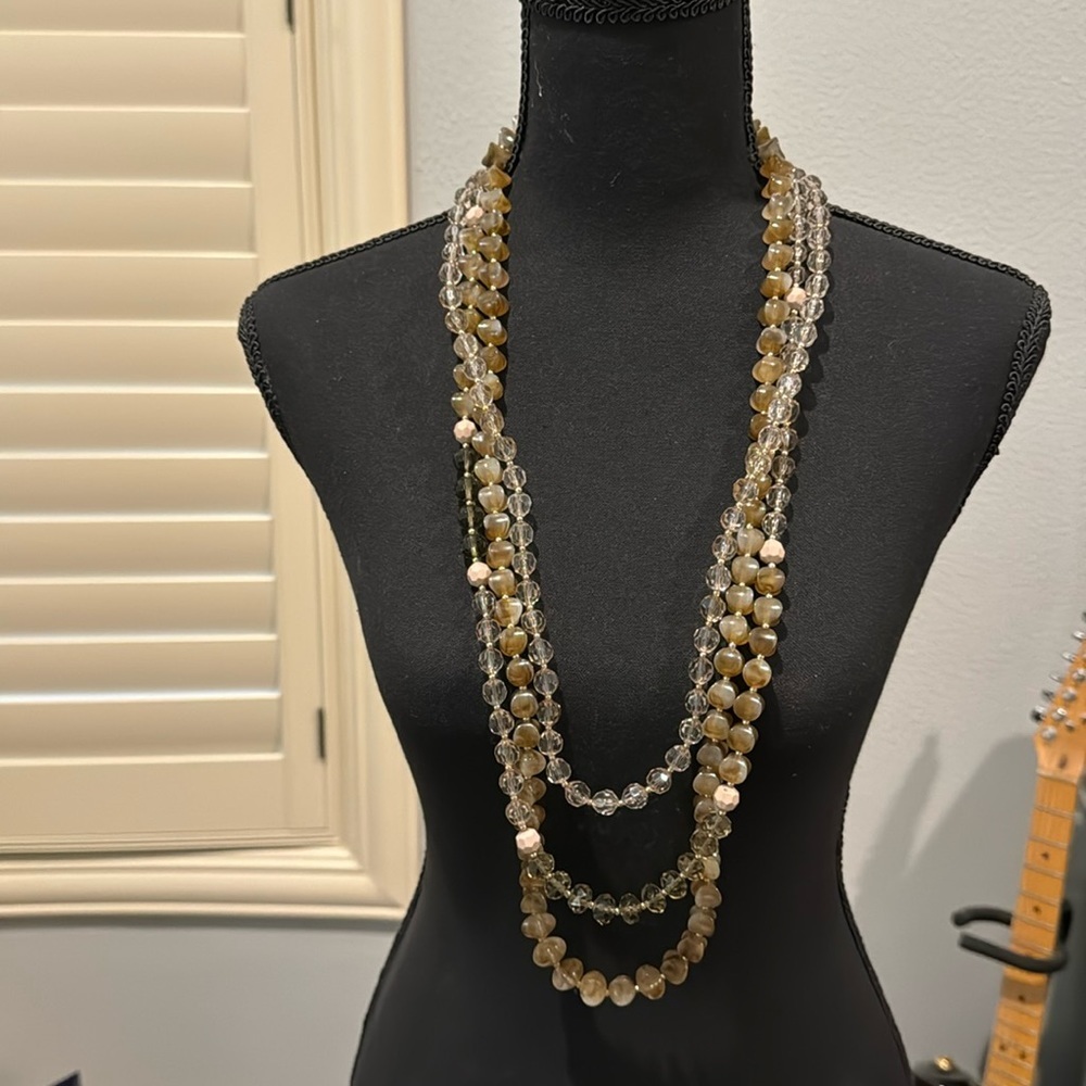 Chico's Multi-Strand Beaded Necklace in Gold, Clear, and Cream Tones